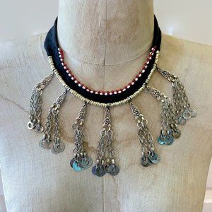 Afghan Necklace, Kuchi, Brass, Vintage, Middle Eastern, Red, Dangles, Gypsy